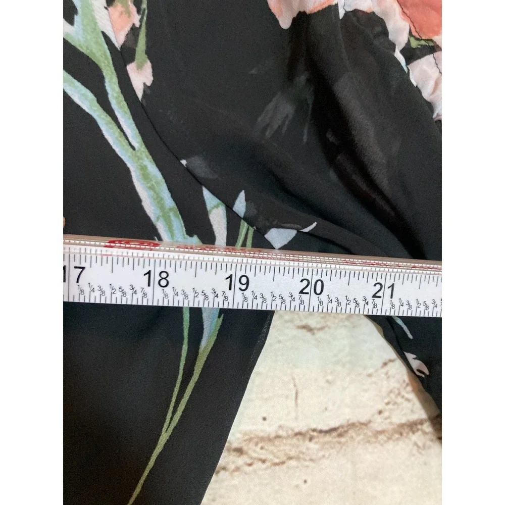 Luxology Dress Womens 14 Dark Romantic Floral Belted Cinched Sleeves Tropical - Picture 7 of 12